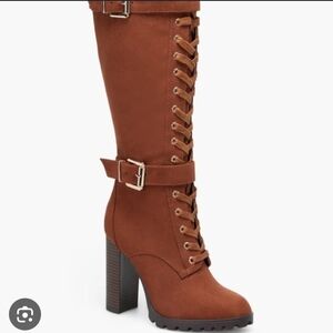 Brown Lace-Up Knee-High Boots